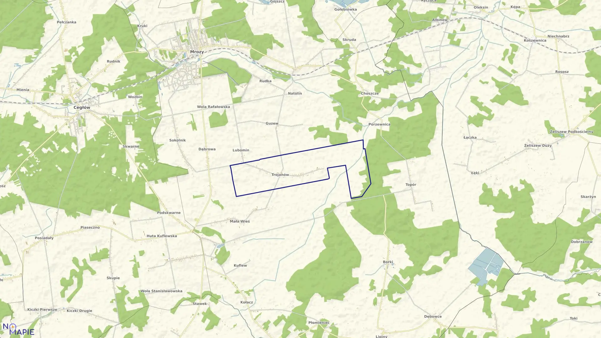 Mapa obrębu TROJANÓW w gminie Mrozy