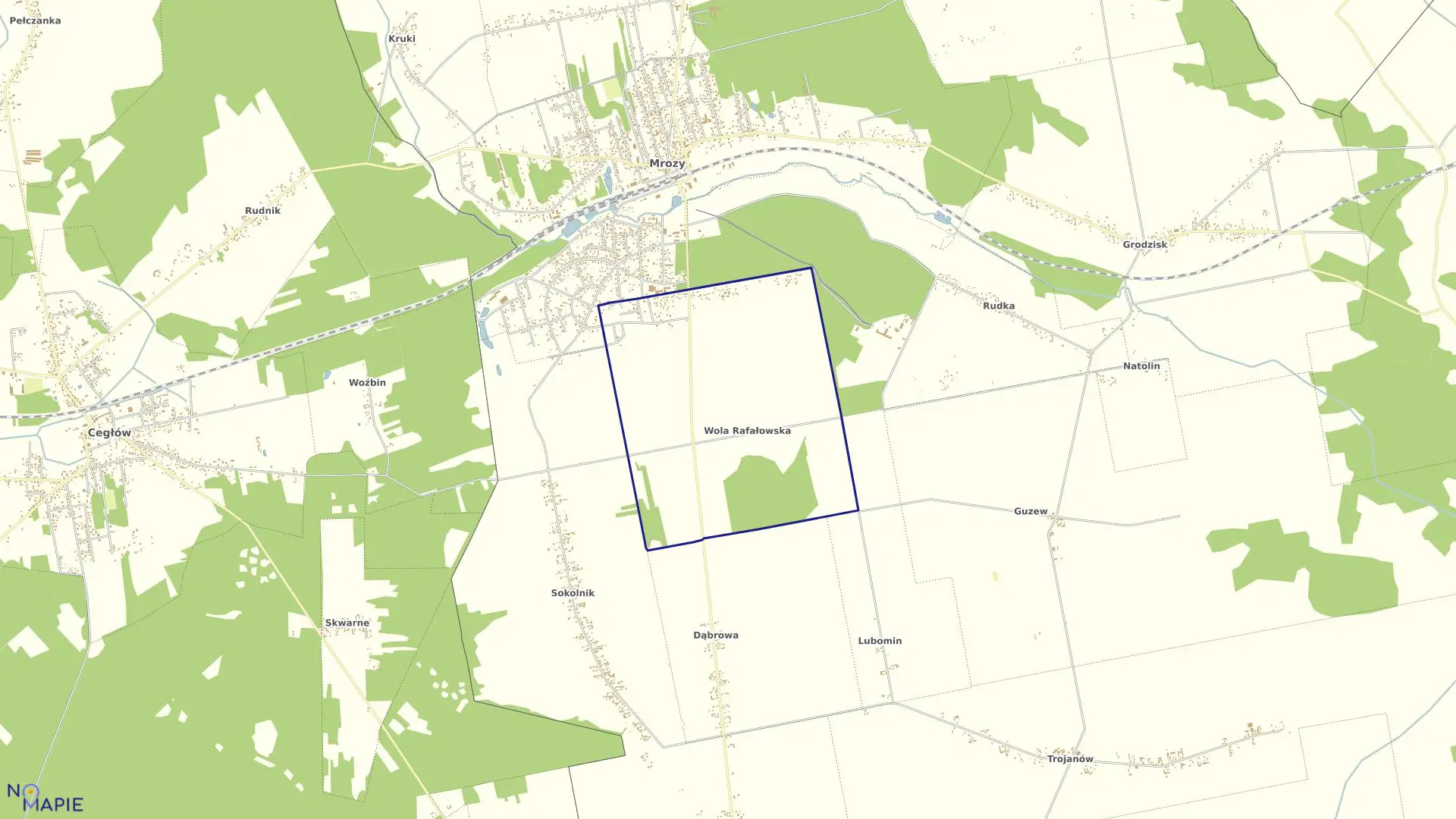 Mapa obrębu WOLA RAFAŁOWSKA w gminie Mrozy